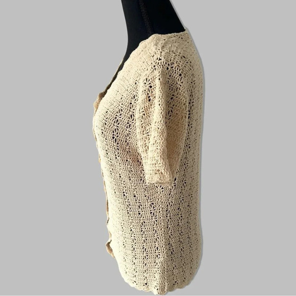 Vintage Laura Petites Crochet Knit Short Sleeve Cardigan Made  in Korea - Picture 2 of 11